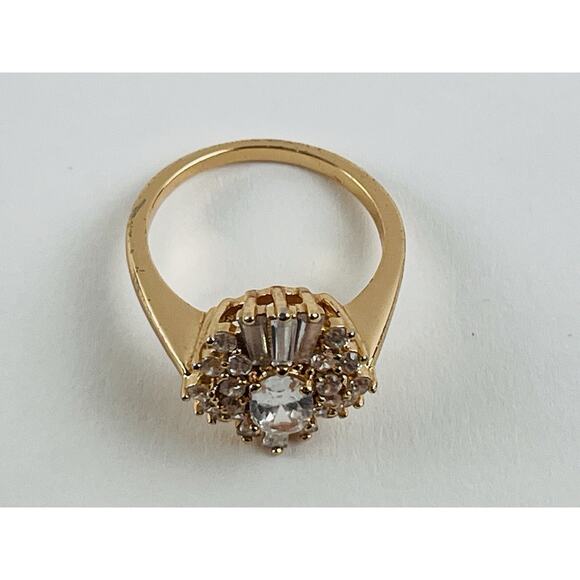 Cluster Waterfall Ring Size 9 w/ Clear Rhinestones Rose Gold tone Costume Faux - Picture 13 of 16
